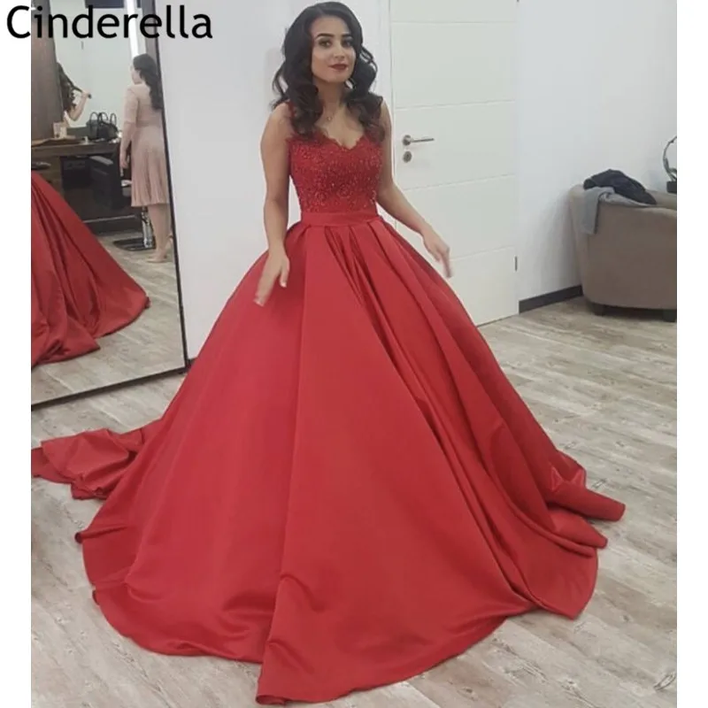 

Платья для выпускного вечера, красные, с v-образным вырезом, без рукавов, ТРАПЕЦИЕВИДНОЕ, атласное, кружевное, украшенное бисером, платья для ...