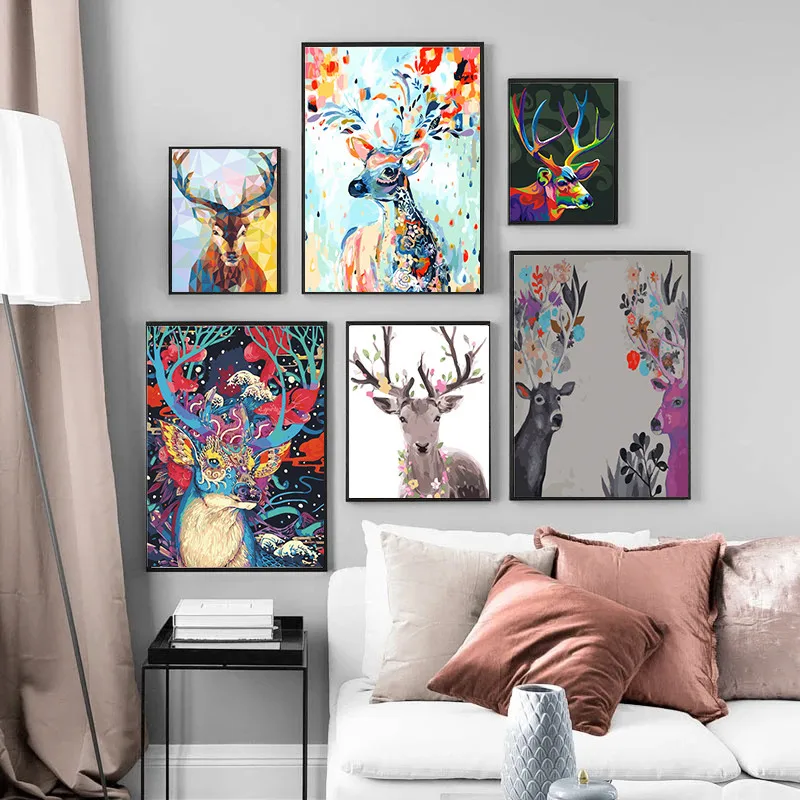 

Poster psychedelic deer animal wall art poster print canvas painting and art print for home decoration pictures