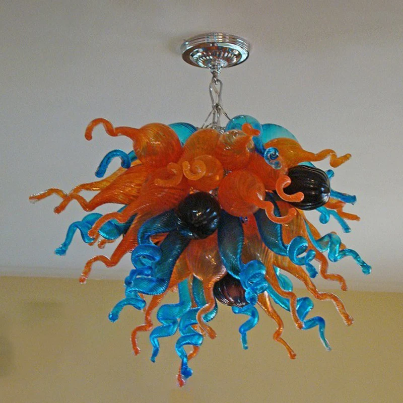 

Classic Colored Chandeliers Creative Design Ceiling Hanging Light Blue Orange Blown Glass Chandelier Lightings for Bedroom