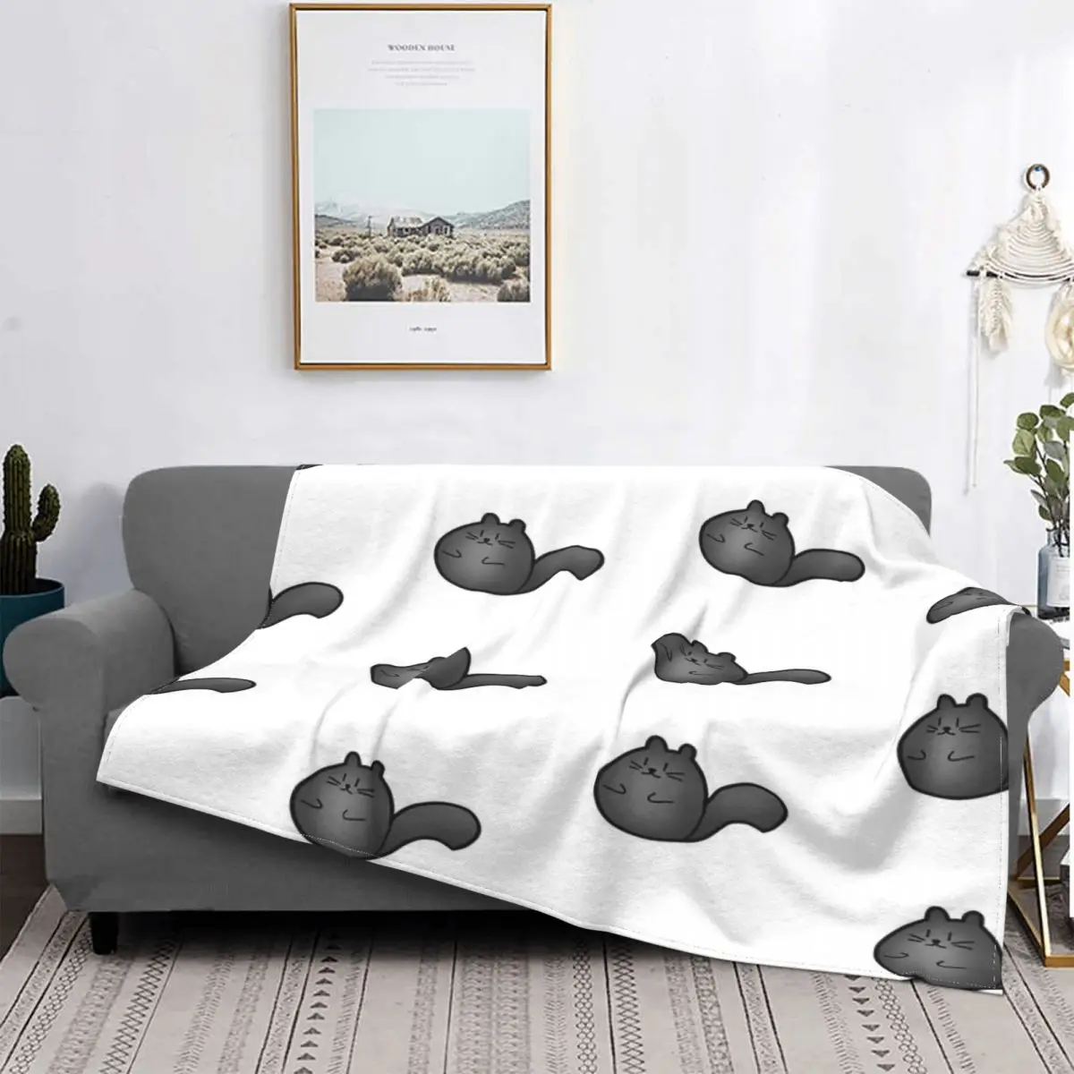 

Manta negra de gato para cama, cubierta de sofra de muselina a cuadros, manta de пикник, textil de lujo para el доме