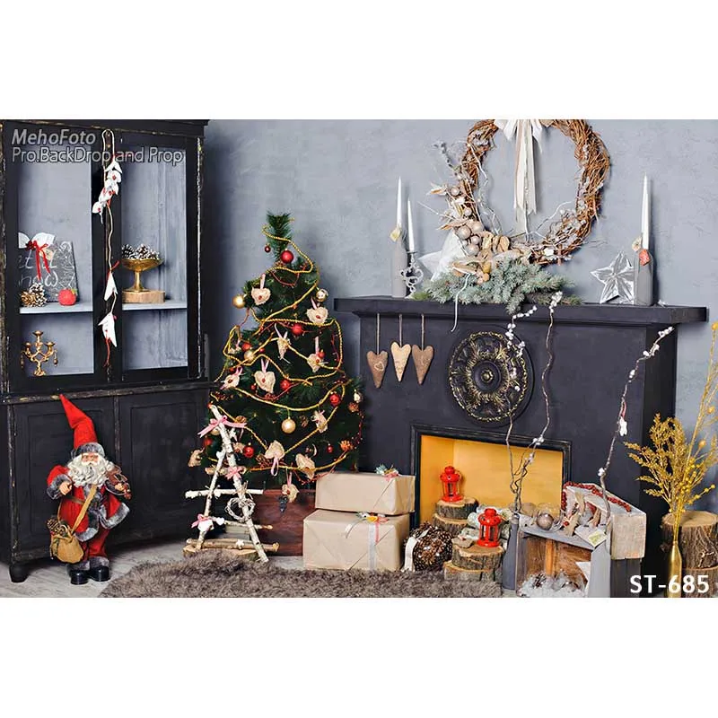 

7x5FT Tree Santa Claus Pine Branch Gifts Wreath Merry Christmas Custom Photo Studio Backdrop Background Vinyl 220cm x 150cm