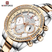 naviforce luxury rose gold with diamond watches mens high quality stainless steel waterproof quartz wristwatch male analog clock