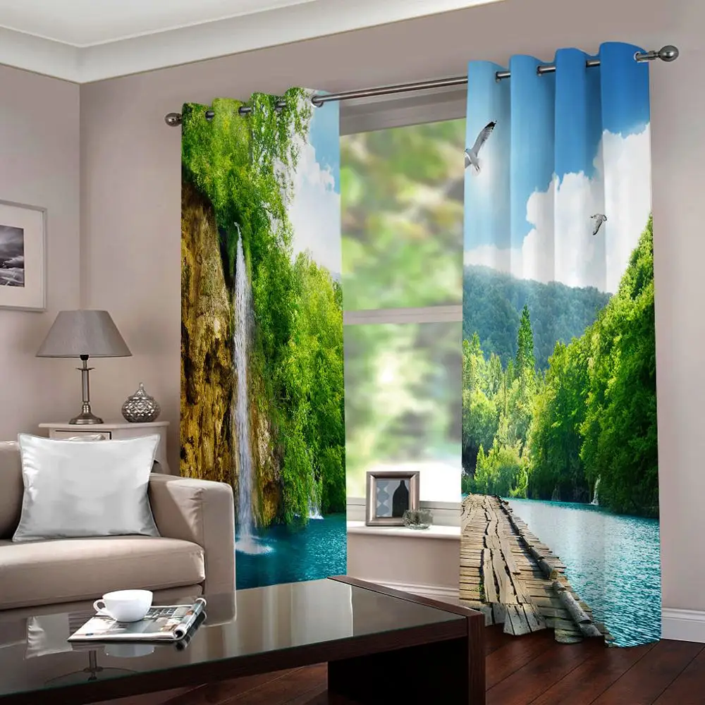 Деревянный мост озеро натуральный лес пейзаж фотопечать светонепроницаемые 3D