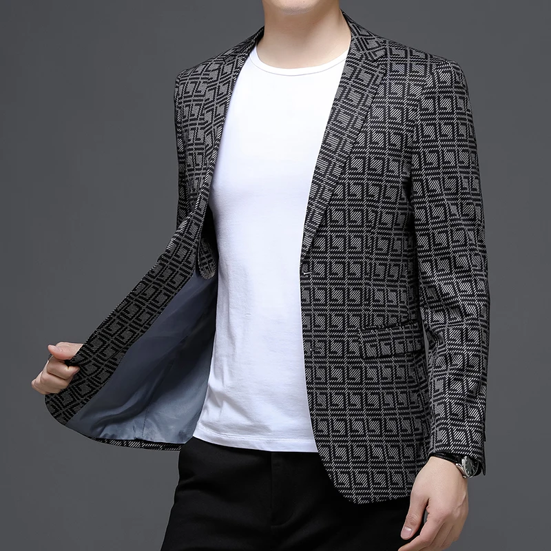 

2021 Summer Men Blazers Letter Printed Blazer Masculino Business Casual Slim Suit Jacket Social Wedding Coat Terno Costume Homme