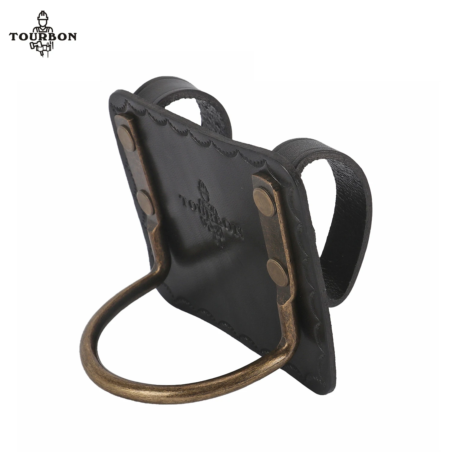 Tourbon-hacha de bucle de acero de alta resistencia, herramienta de ranura para soporte de martillo de montaje alto, funda de bucle para cinturón, cuero genuino negro