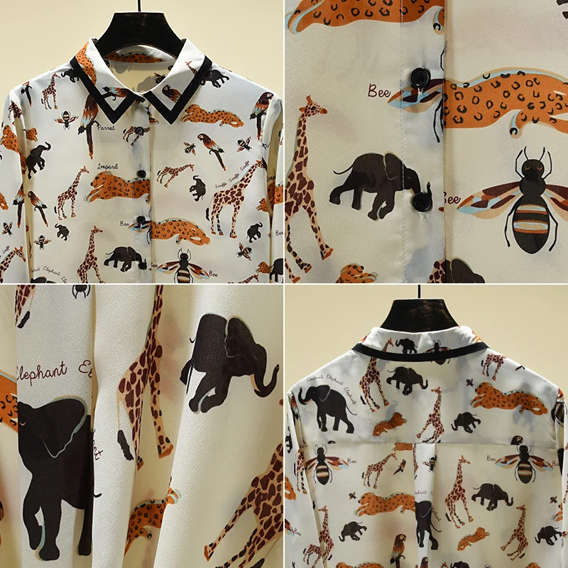 

Spring 2021 New Designer women's vintage Shirts High quality animal print blouses Top C378
