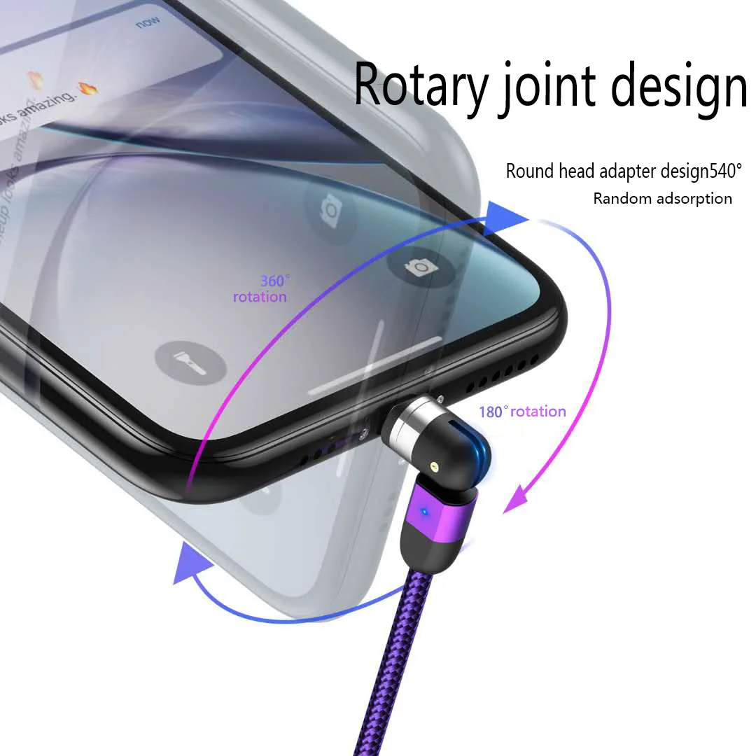 

3A Magnetic Charge Cable Fast Charging USB Type C Cable 540 Rotate Magnetic Cable For iPhone Xiaomi Magnet Charger