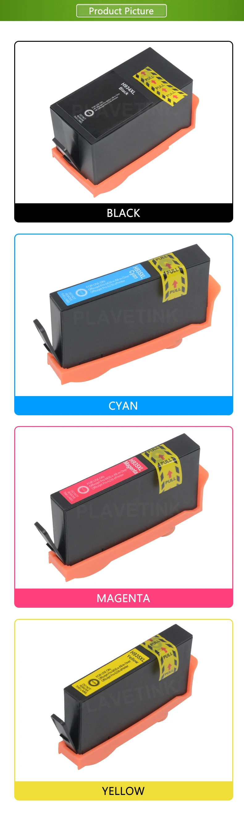 Plavetink 4 цвета 934 935 XL картридж с чернилами для принтера для hp 934 935 XL совместимый для hp Officejet Pro 6812 6820 6830 6815 принтер