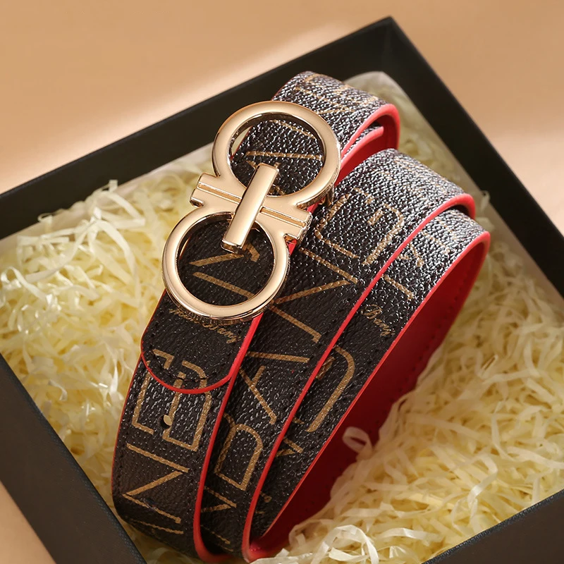

Fashion Women's Waistband Red Embossed Leather Belt for Men and Women with Silver Buckle All-match Designer Belt