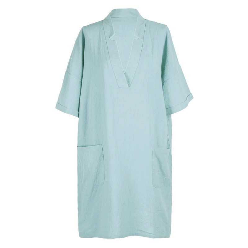 

Women's Solid Color V-Neck Casual Loose Short-Sleeved Dress with Pockets