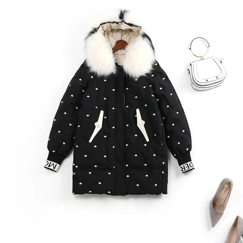 

Xl-5Xl Plus Size Women Cotton Padded Jacket Coat Big Fur Collar Print Mid Length Thickening Zipper Parkas 2020 Winter New