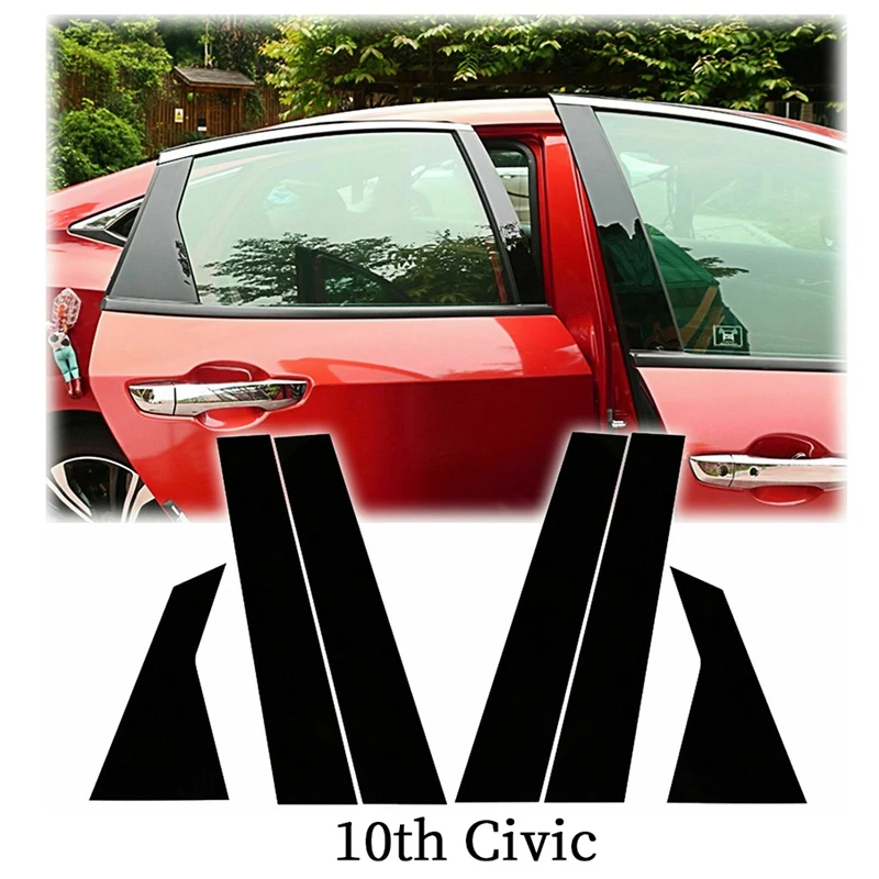 

for Honda Civic 10Th 2016-2020 Glossy Black Door Window Pillar Posts Cover Trim New