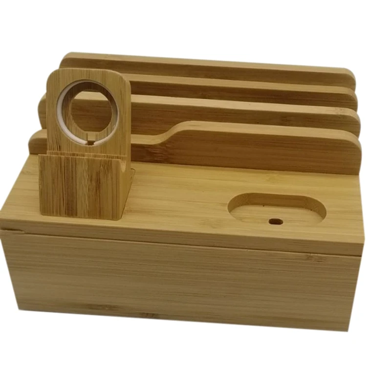

Wooden Charging Dock Station Multi-Function Storage Bracket for Mobile Phone Holder Stand Bamboo Charger Stand Base for Apple Wa