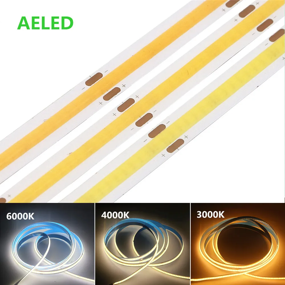 

320/384/528 LEDs/m High Density Soft COB LED Strip Light DC 12V 24V IP20 Flexible Dimmable FOB LED Ribbon Tape 3000K 4000K 6000K