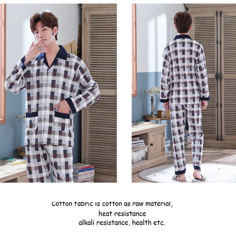 Пижама мужская зимняя хлопковые мужские пижамы пижама для мужчин с длиными
