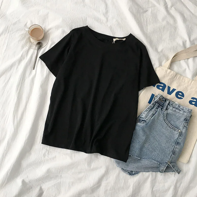 

Women's T-shirts 2020 Summer Solid Color Breathable Basic Style Top Harajuku Girl T-shirt Summer Casual Oversized Short Sleeves