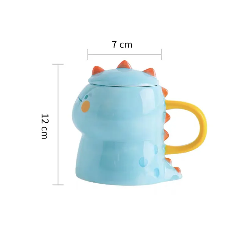 

Porcelain Hand Painted Cute Cartoon Dinosaur Coffee Mug with Cover Creative Breakfast Milk Cup Ceramic Couple Teacup Drinkware