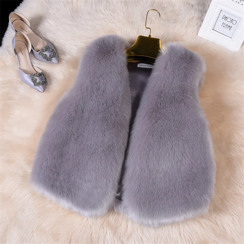 light gray Женский меховой жилет, модное пальто, теплый меховой элегантный женский жилет, куртки, Пушистый Жилет из лисьего меха, осенне-зимняя куртка для женщин, Новинка - Цвет: light gray