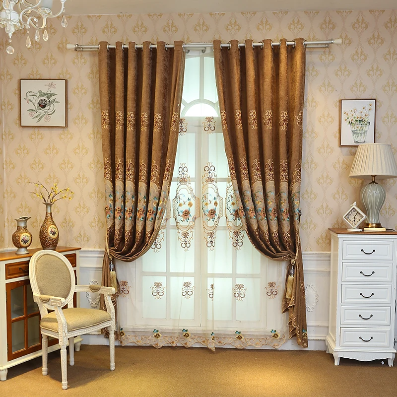 Высококачественная шелковая штора с вышивкой в европейском стиле Роскошная s для