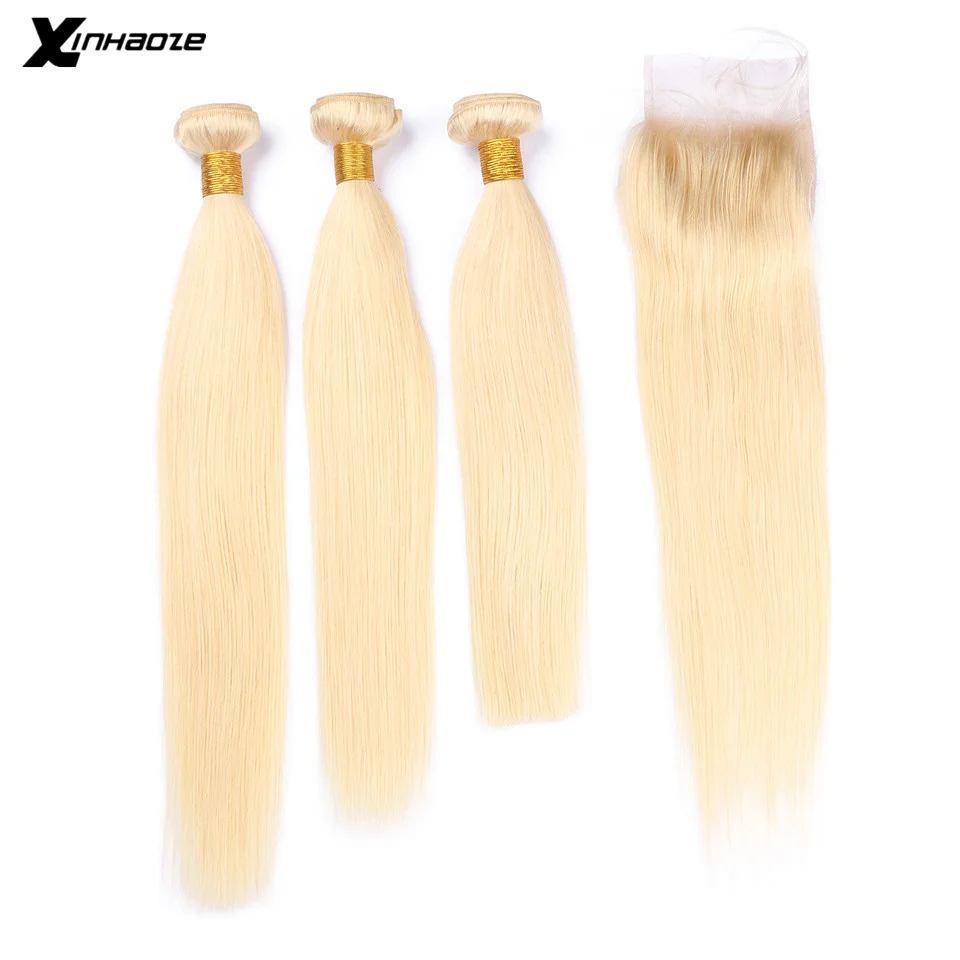 Blonde Bundles With Closure Brazilian Remy Straight Human Hair 613 Free Shipping | Шиньоны и парики