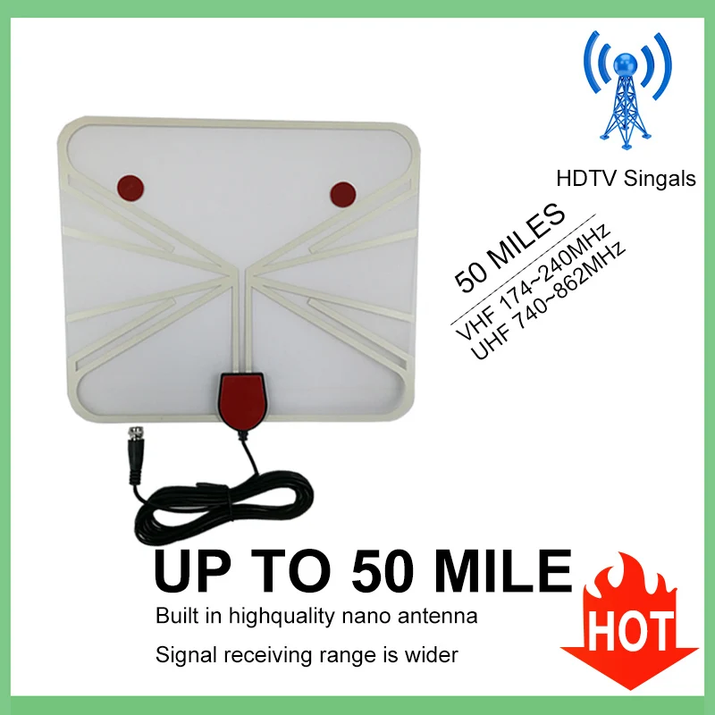 Антенна для телевизора 4K комнатный цифровой усилитель сигнала hdtv hqclear внешний