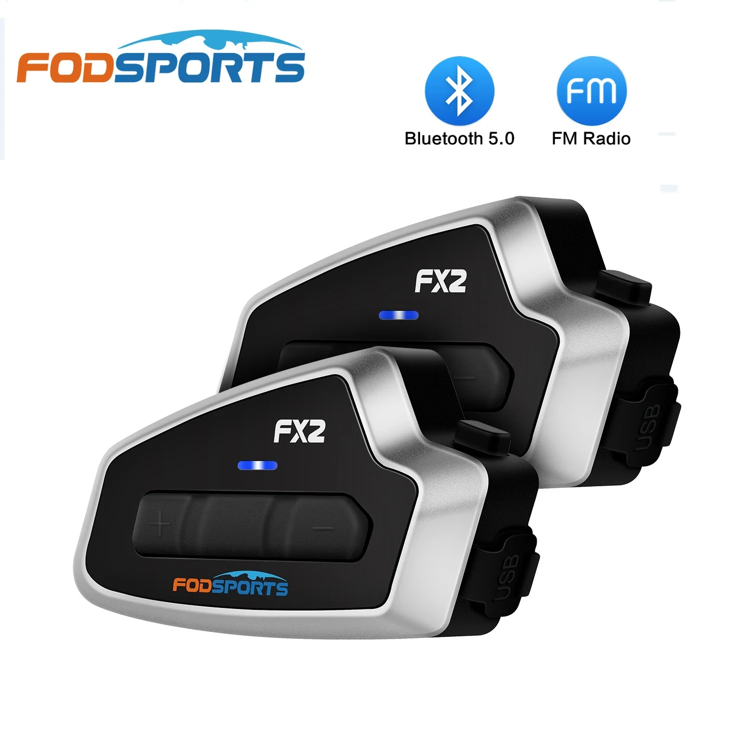 2pcs Fodsports FX2 bluetooth 5.0 motorcycle helmet intercom waterproof wireless headset 1000M BT Moto Interphone FM Radio