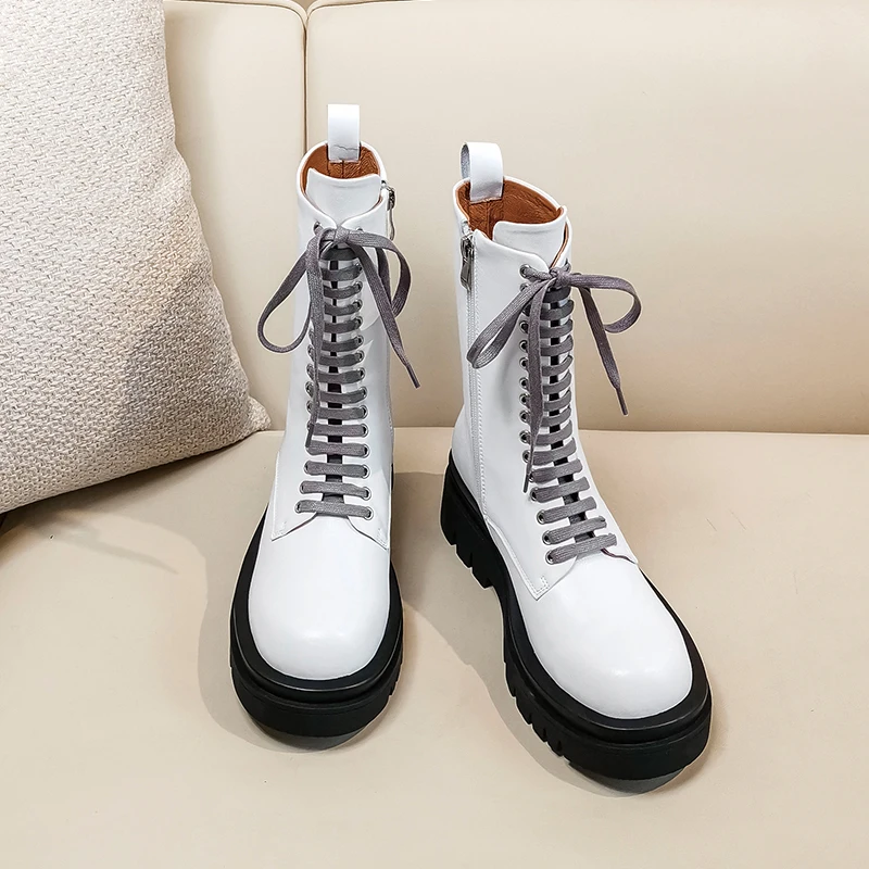 

MoonMeek 2020 New arrival fashion women boots genuine leather comfortable ankle boots autumn winter lace up ladies shoes