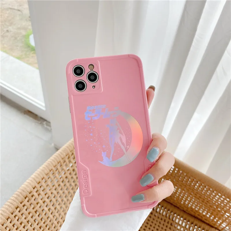 

Cute Cartoon Pink laser Sailor Moon Phone Cases for iphone 12 11 Pro Max X XS XR Max 7 8 Plus SE2 Soft IMD Silicon Back cover