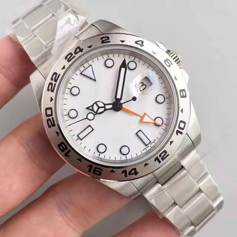 

Luxury Men's Watch Sapphire Glass EXP Gmt White Dial Men's Date Sports Wrist watch Men Watches Stainless steel Folding clasp