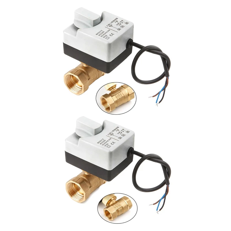 

2 Pcs Ac220v 2 Way 3 Wires Motorized Ball Valve Electric Actuator With Manual Switch, Dn15 & Dn25