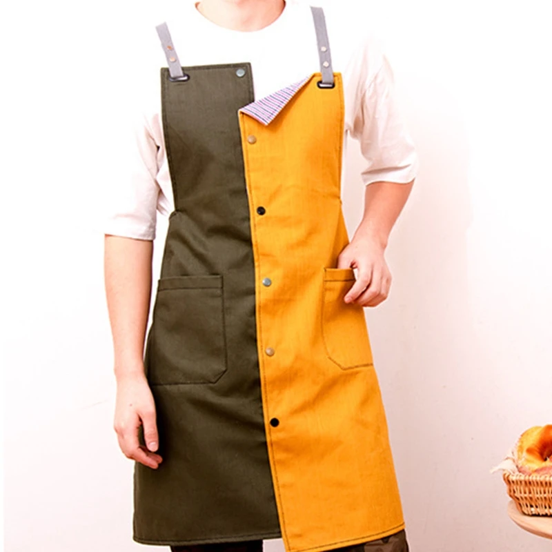 

Chef Apron, Cotton Canvas Cross Back Adjustable Apron with Pockets for Women and Men, Kitchen Cooking Baking Bib Apron