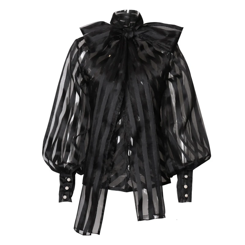 VGH Лоскутные Полосатые блузки для женщин с воротником фонариком и длинными