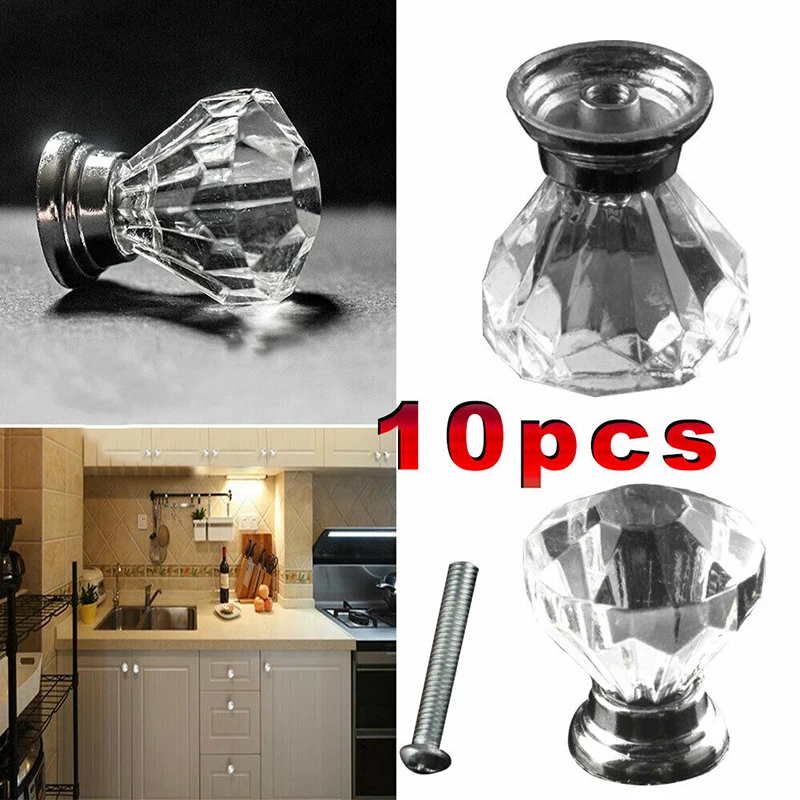 

10PCS Diamond Door Knobs Crystal Glass Knobs Cupboard Drawer Pull Kitchen Cabinet Door Wardrobe Door Wardrobe Handles Hardware
