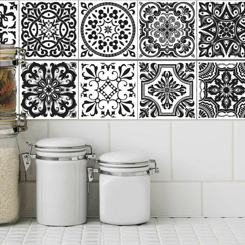 

Black And White Retro European Bathroom Tile Paste Oil Proof Paste Bathroom Wall Paste Waterproof Paste Wallpaper G
