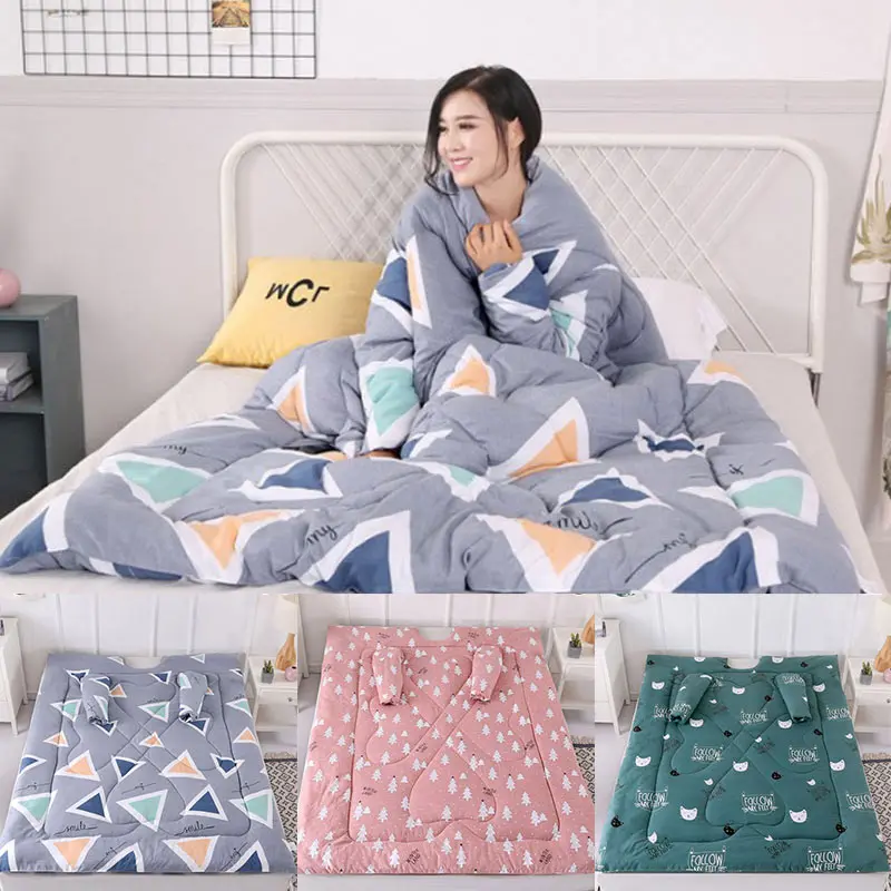 Зимнее одеяло ленивое с рукавами семейное плащ капюшоном ворсом покрытое