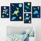 Плакаты и принты для детской комнаты, космос, космонавт, динозавр, планета, ракета, настенная живопись, настенные картины, декор для детской комнаты