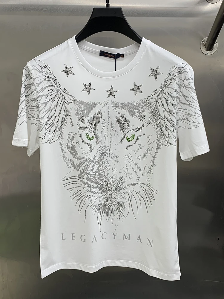 

3D Eagle Hot Drill T Shirt Men Streetwear O Neck Short Sleeve Tees Tops Luxury Breathable Casual Clothes Breathable Comfortable