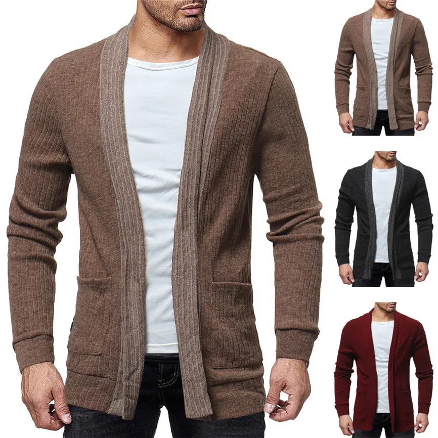 Man's Jackets And Coats Winter Brand Men's Fashion Solid Cardigan Sweater Sweatshirts Casual Slim Fit Jacket Coat Streetwear | Мужская