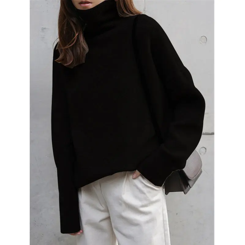 

Turtleneck Sweater Female Autumn and Winter Thickening Top dui ling Pullover Loose and Lazy Style Outerwear Sweater Inner Wear