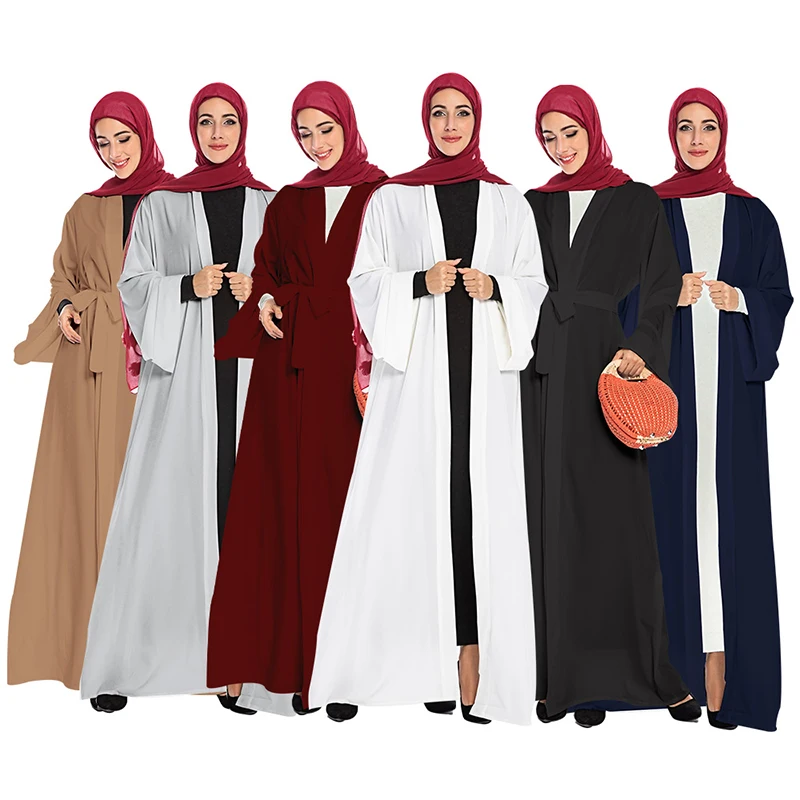 

Solid Color Open Abaya Kimono Dubai Kaftan Islam Muslim Hijab Dress Jilbab Abayas For Women Caftan Robe Turkish Islamic Clothing