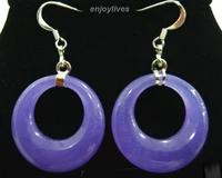 hot sale purple jade oval drop white gold plated hook earrings