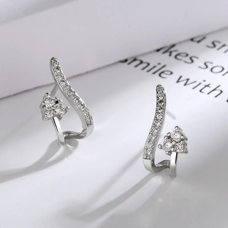 

925 Sterling Silver Crystal Flower Charm Stud Earring For Women Girls Party Wedding Jewelry Pendientes Accessories eh992