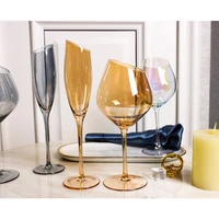 2pcset oblique cut glass tall wine glass crystal champagne glass cocktail glass party colorful water glass kitchen bar tools
