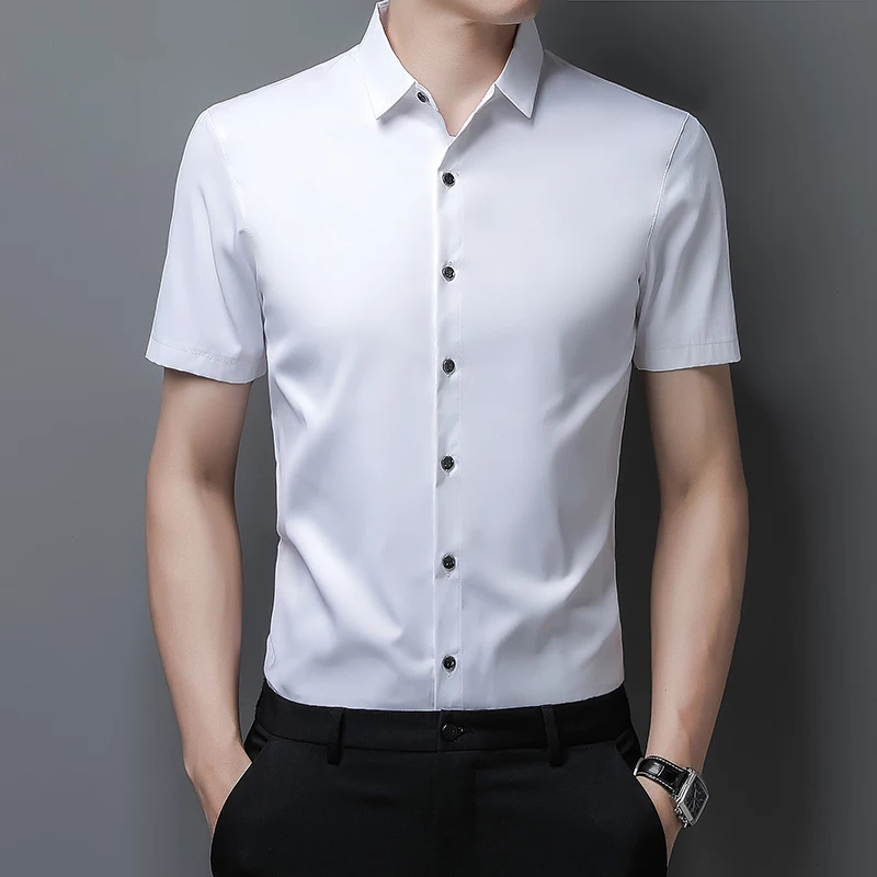 Мужская классическая шелковая рубашка синяя гладкая большого размера