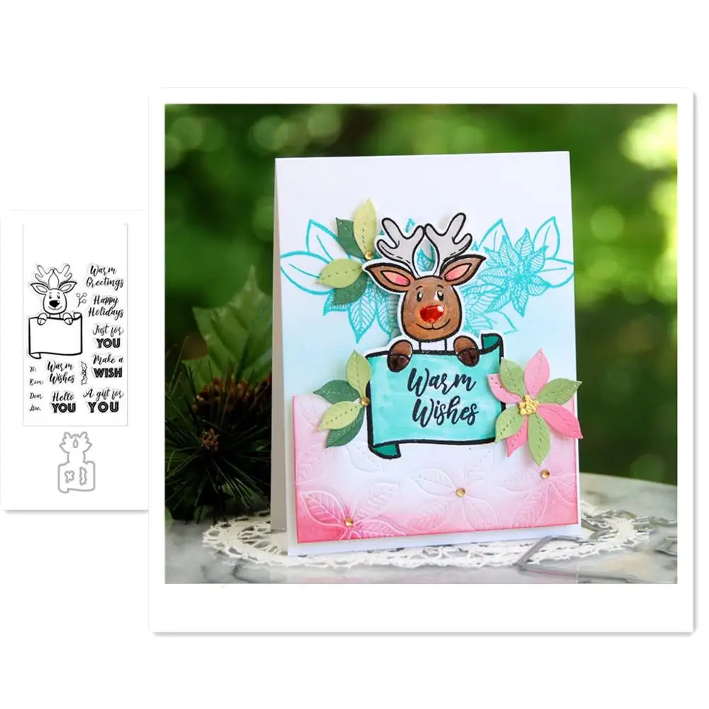 

Merry Reindeer Metal Cutting Dies and Stamps Embossing Scrapbooking Stencil Craft Cut Dies For DIY Card Handmade