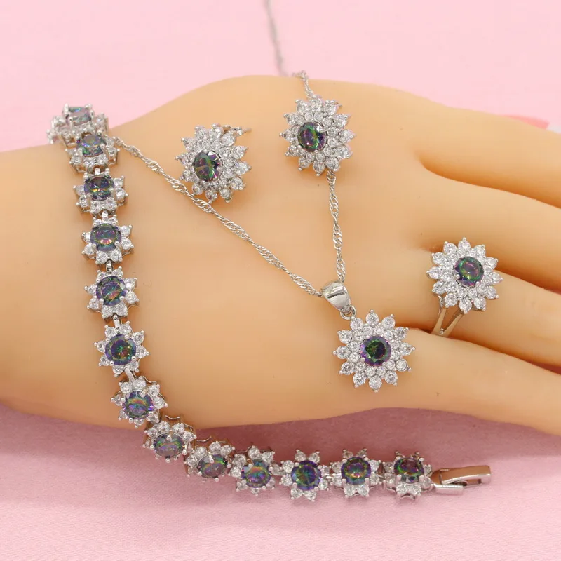 Колье серьги браслет подвеска кольцо изысканный цветок разноцветный кубический