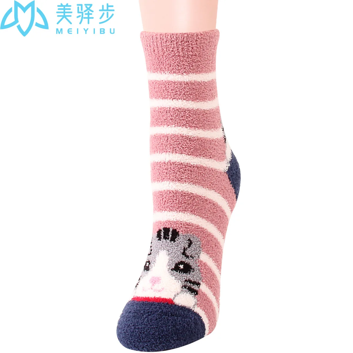 12 Pairs Per Set Winter Cartoon Cat Coral Velvet Female Socks Cute Thickened Warm Female Socks