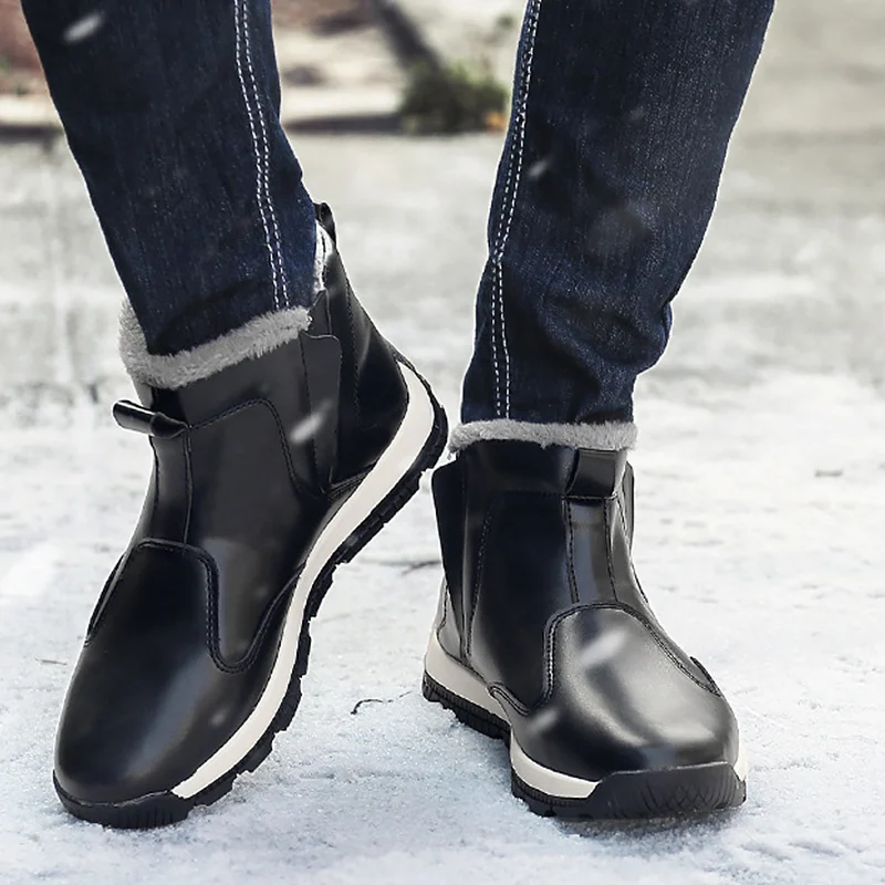Зимние ботинки, мужская обувь, Большие размеры 46-48 из короткого плюша; ботильоны ручной работы из натуральной кожи обувь для мужчин на платформе; нескользящая резиновая подошва; мягкая теплая обувь для мужчин