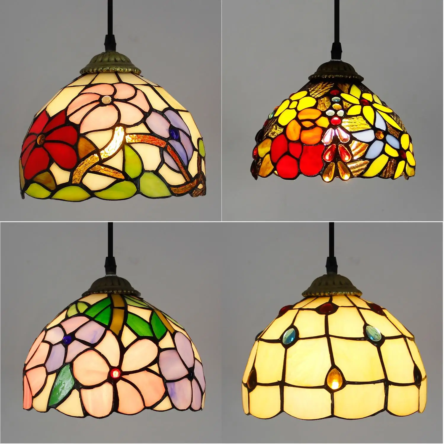 Stained Glass Tiffany Pendant Suspension Lamp Dia 8 Inch Rose Flower Phoenix Tail Pattern Tiffany Suspension Hanging Light