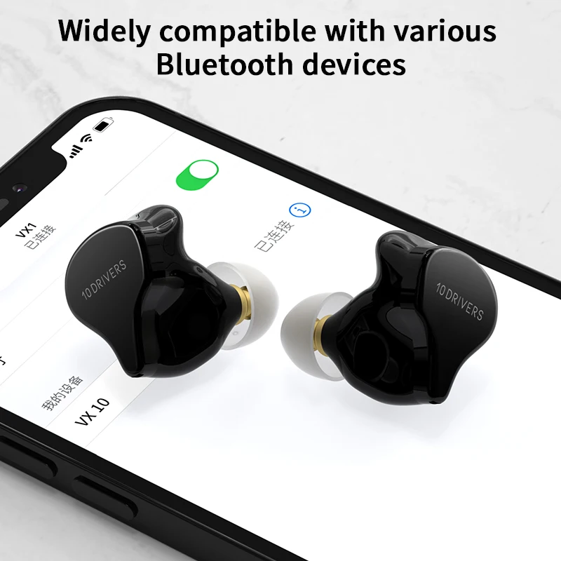 Гибридные беспроводные наушники KZ VX10 1DD + 4BA TWS Bluetooth 5 2 вкладыши сенсорное